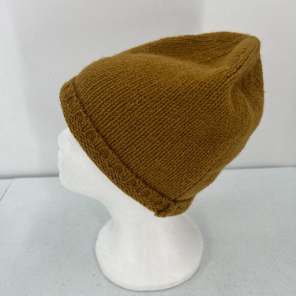 Zara Beanie M Medium 100% Wool Hat Brown Mustard Yellow Cozy Warm - Picture 2 of 9